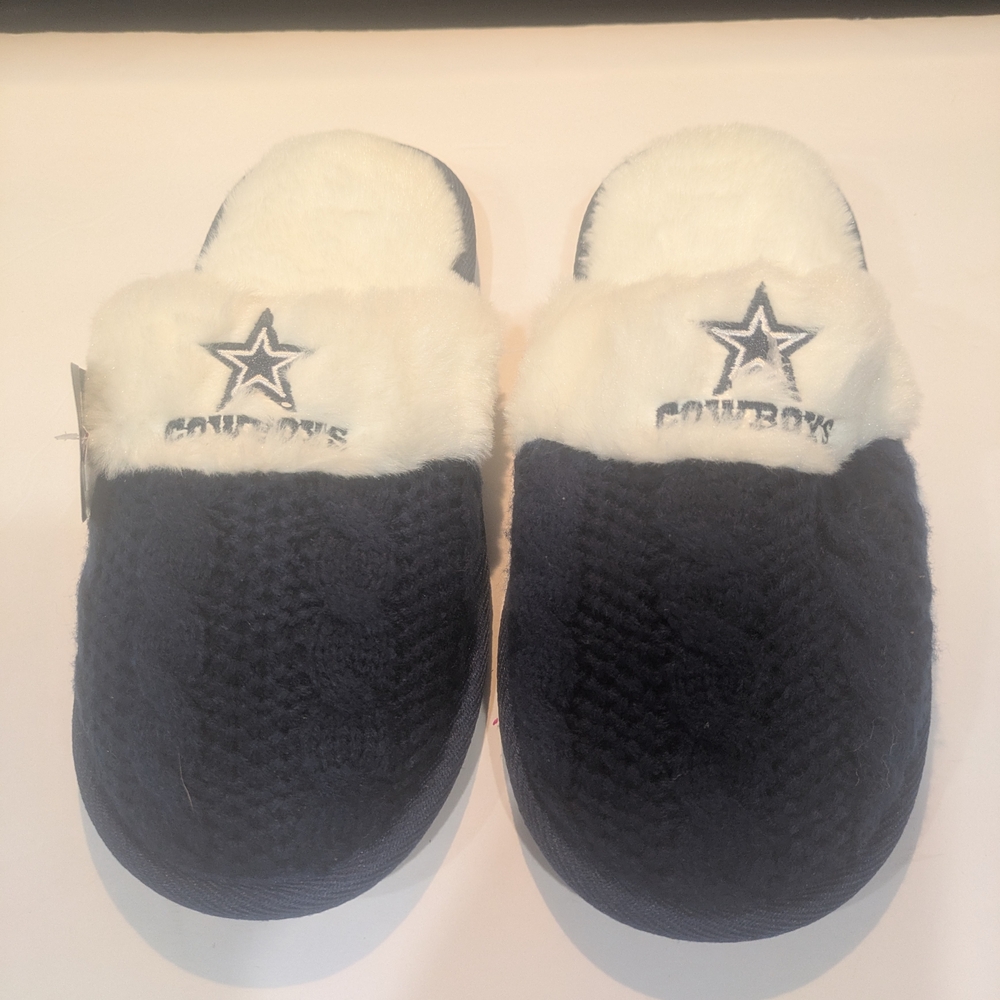 Women Slippers - NFL Dallas Cowboys Navy and White Size 9